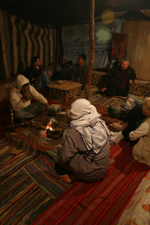 Travelers having tea at a Bedouin camp in Mount Sinai